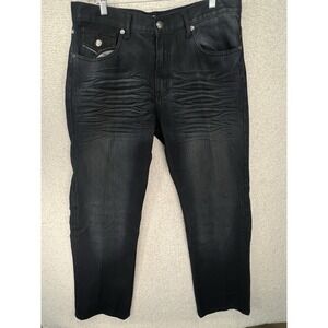 Vintage Old Skool Jeans Mens 38x32 Black Denim Embroidered Flap Pocket Y2K 2000s